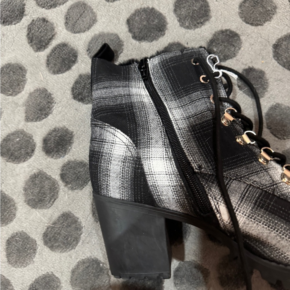 Plaid Lace-Up Ankle Boots - Picture 2 of 6